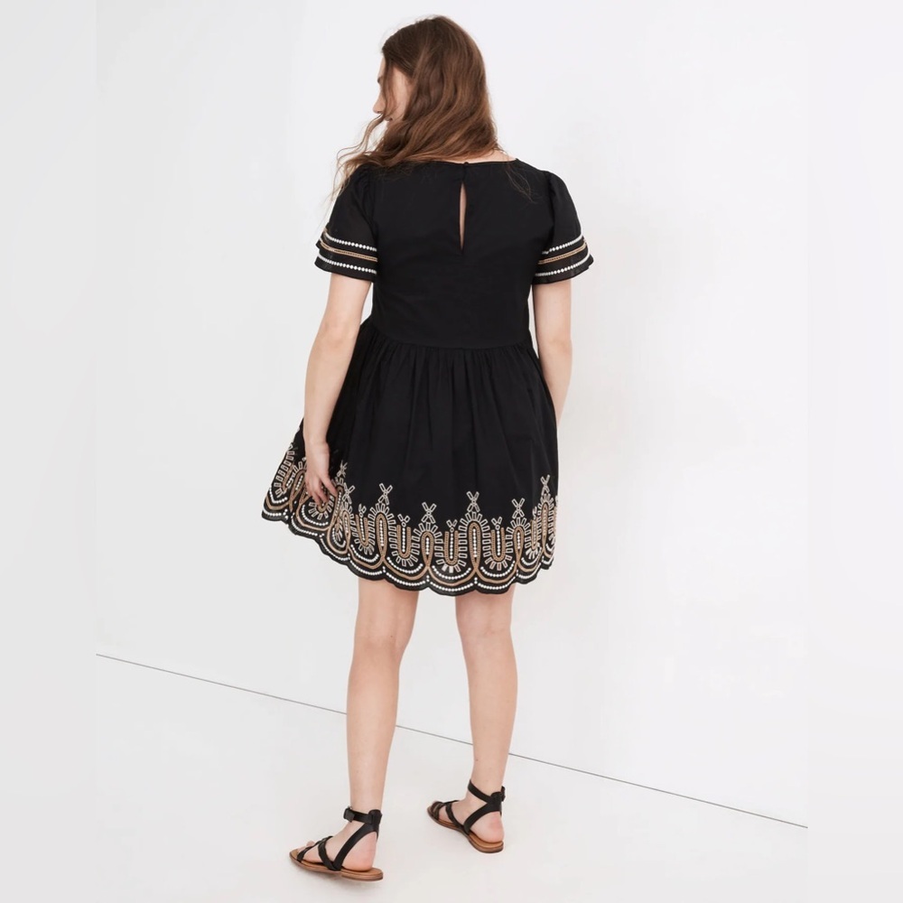Madewell Eyelet Mini Dress Black Embroidered Puff Sleeve Cotton Size S - Picture 3 of 7